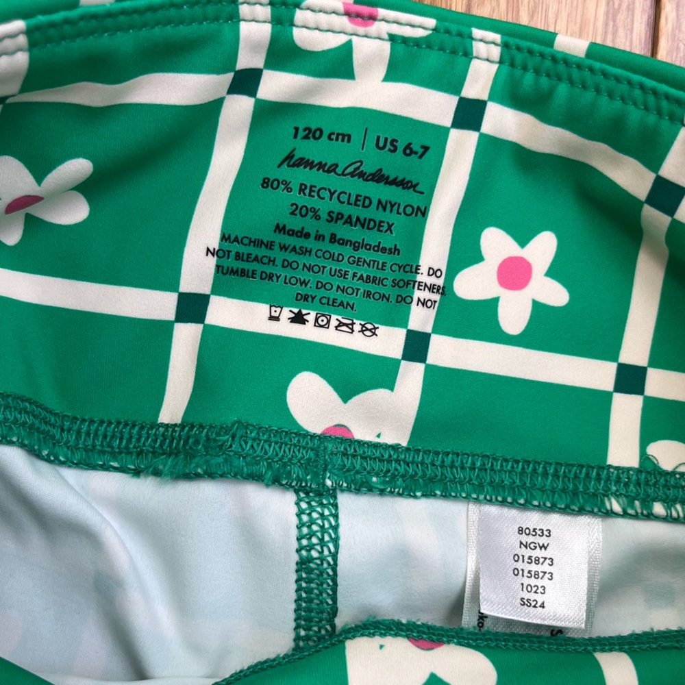 Hanna Andersson Girl spandex Bike Shorts size 6-7 120cm Green Floral. 1418 - Picture 2 of 3